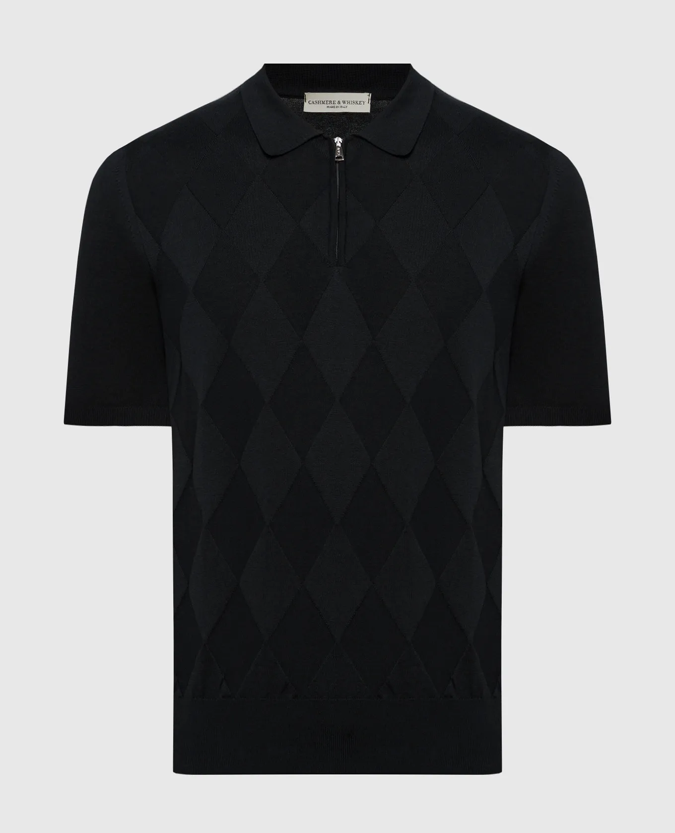 Cashmere&Whiskey Black silk and cashmere polo with a textured pattern