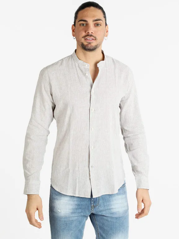 Guy Camisa hombre cuello mao mezcla lino