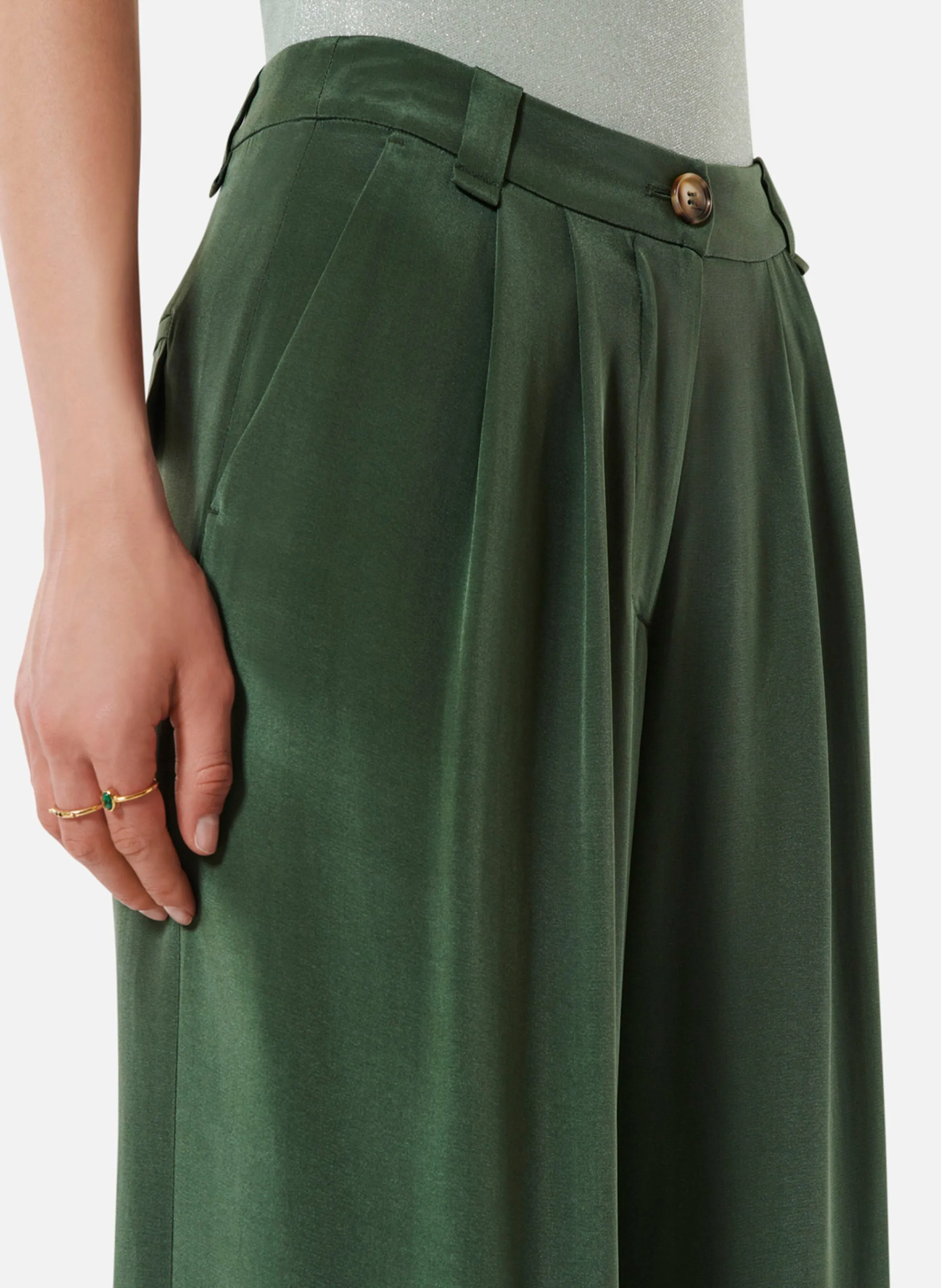 JONES - Pantalón ancho de seda mezclada en verde