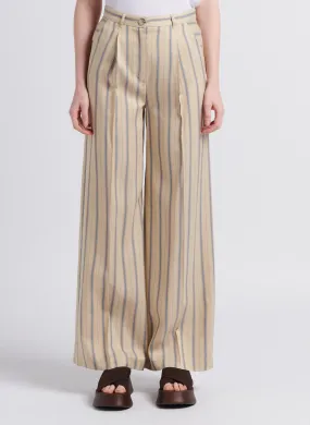 LILLO - Pantalón ancho de rayas en beige