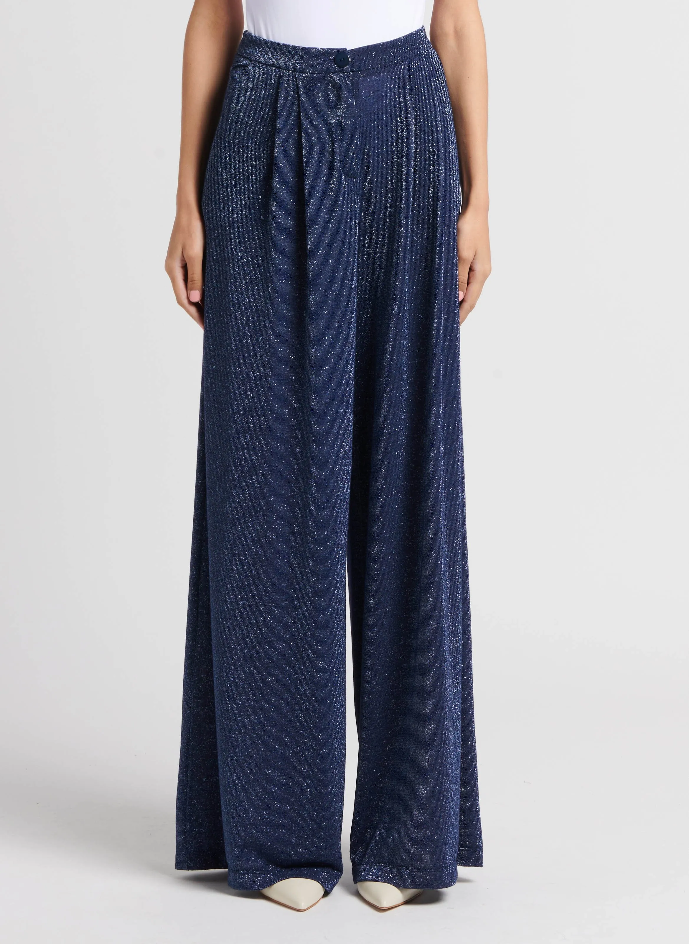 MOMONI PATRICE - Pantalón ancho con lentejuelas en azul