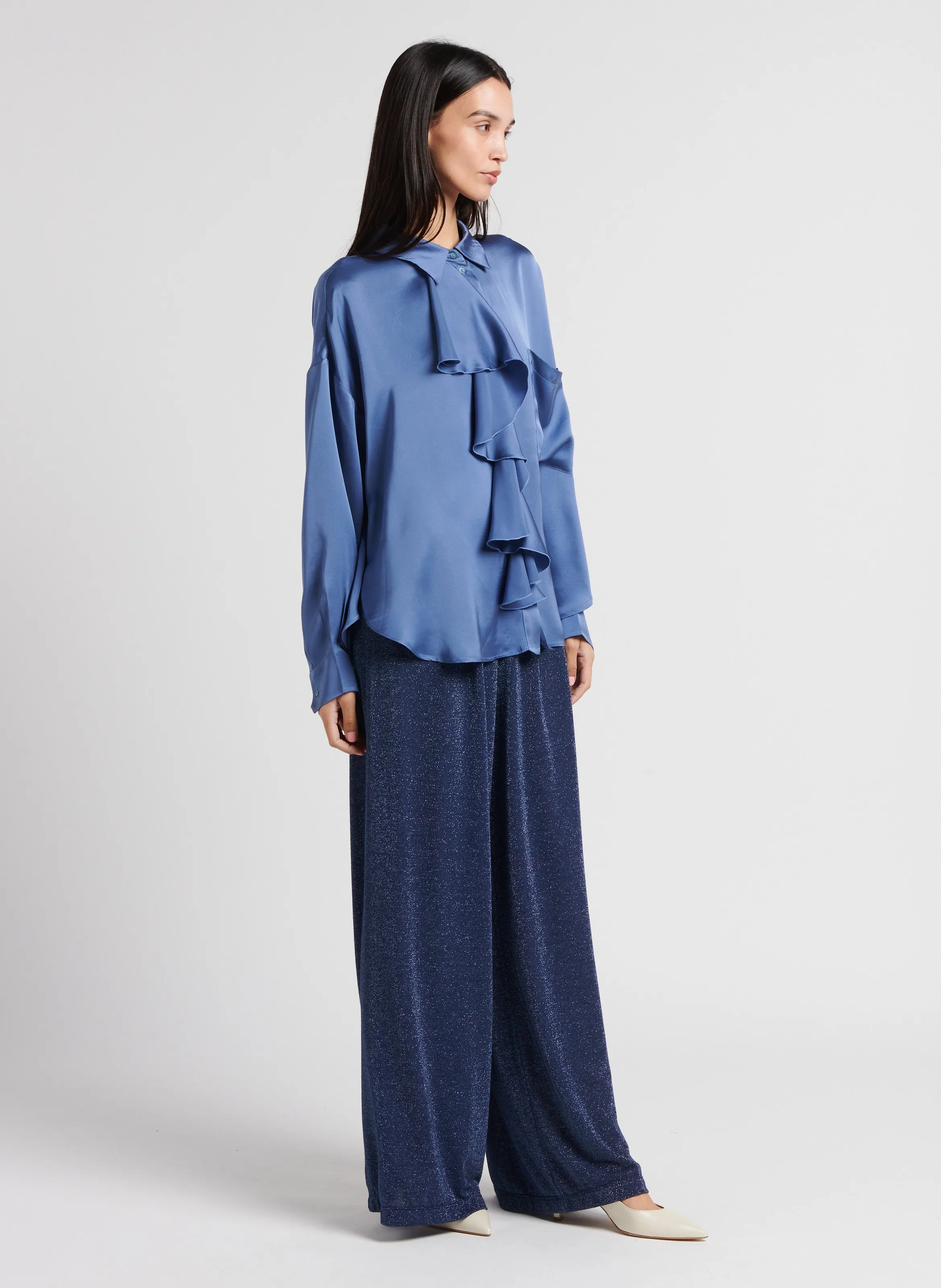 MOMONI PATRICE - Pantalón ancho con lentejuelas en azul
