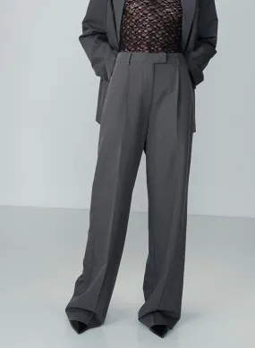 NOCTURNE - Pantalón ancho a rayas con pliegues en gris
