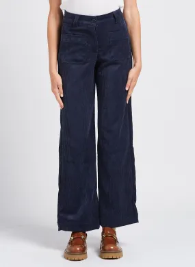 ONLY - Pantalón ancho de talle alto de canalé en azul