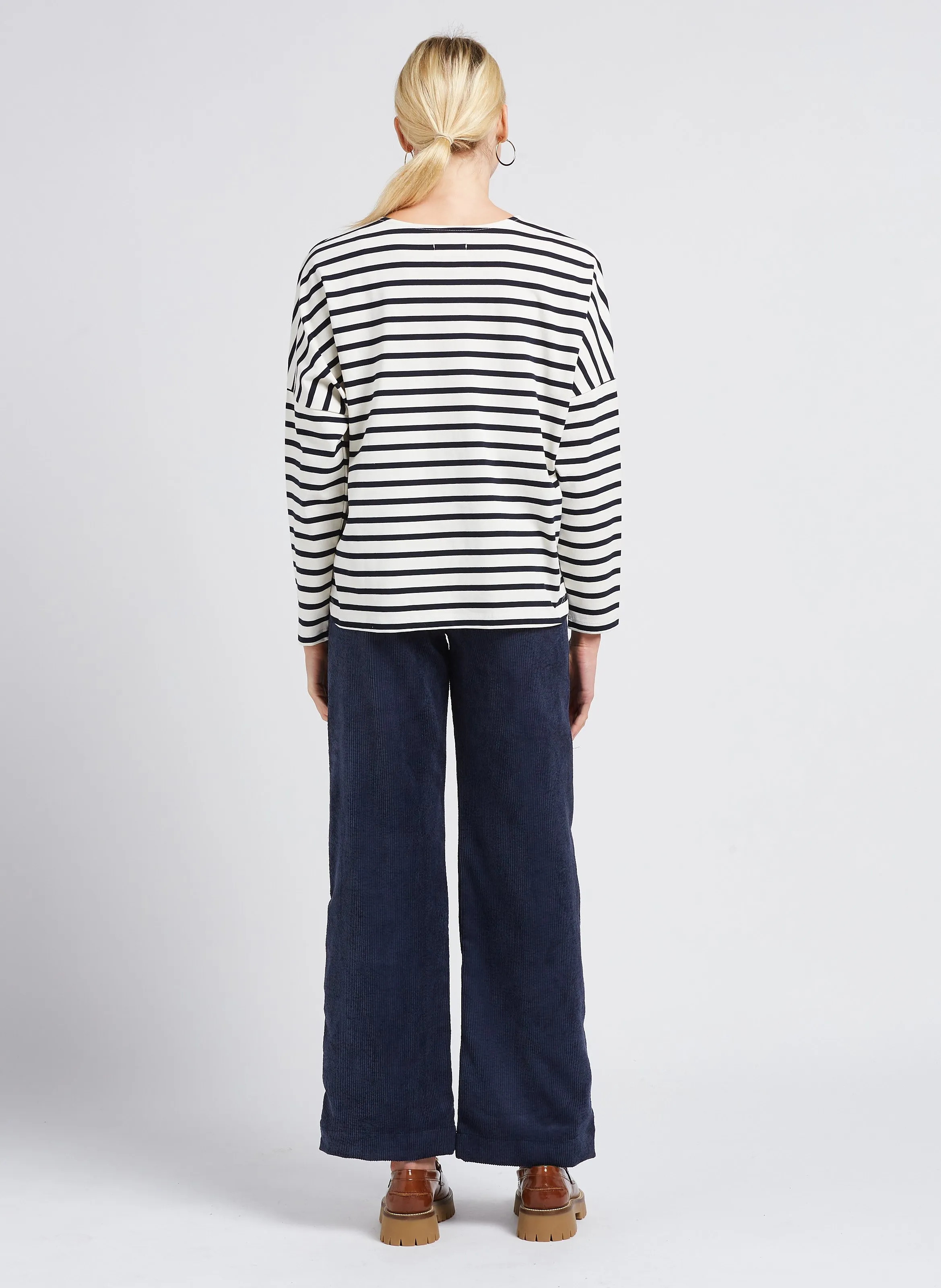 ONLY - Pantalón ancho de talle alto de canalé en azul