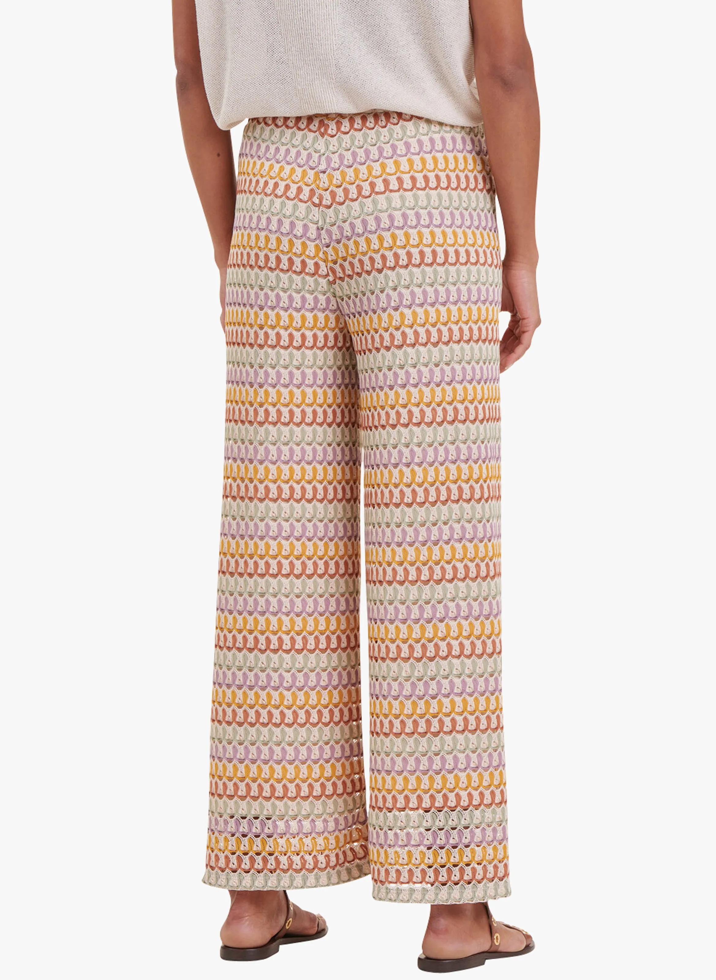 Pantalón ancho de punto de ganchillo en naranja