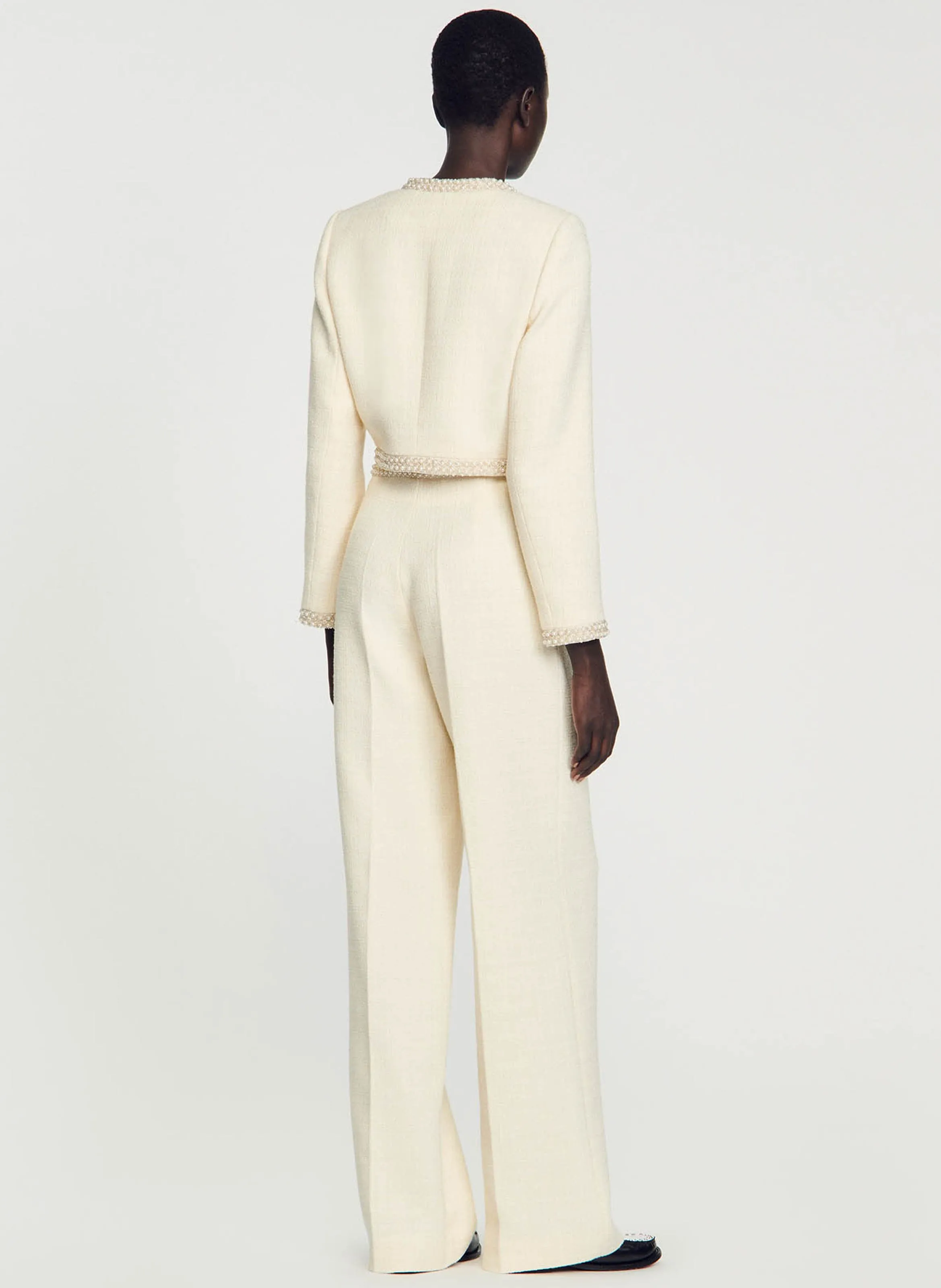 Pantalón ancho de talle alto en blanco