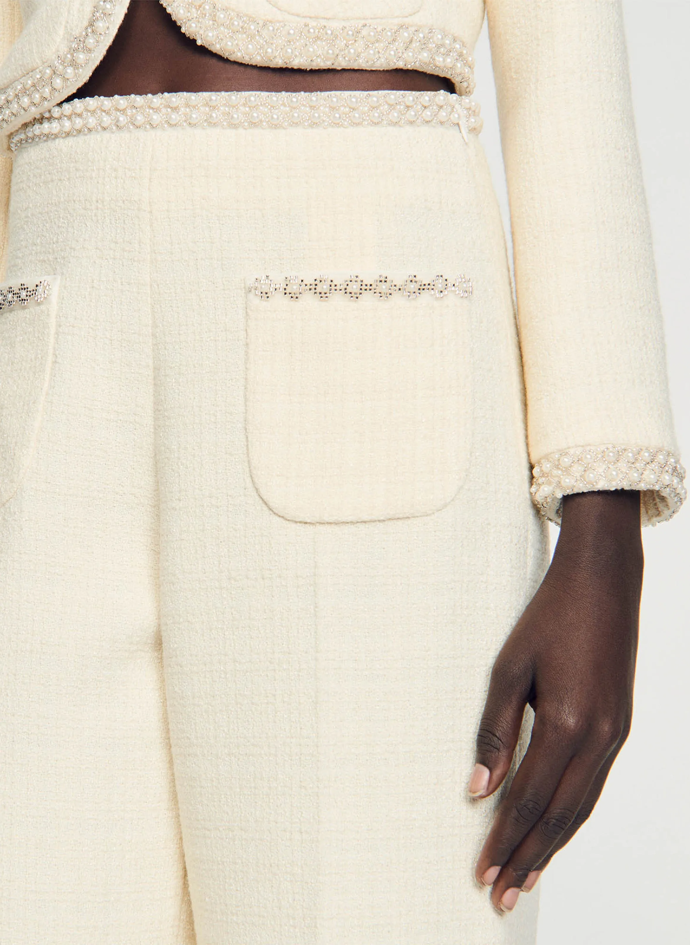 Pantalón ancho de talle alto en blanco