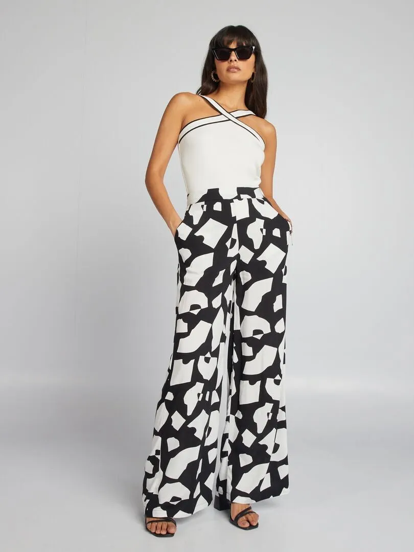 Pantalón ancho estampado - NEGRO