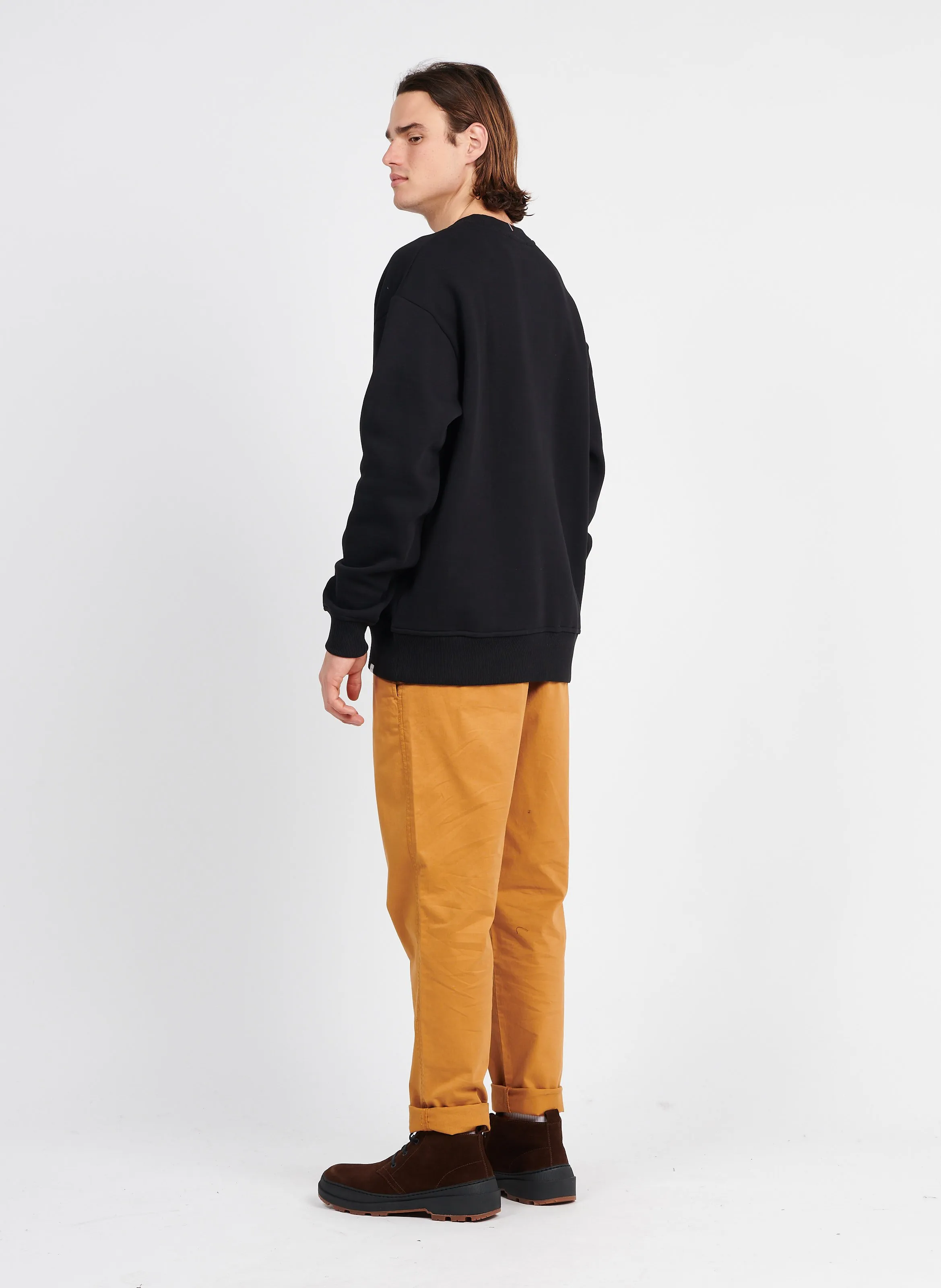 Pantalón recto de mezcla de algodón orgánico en marron