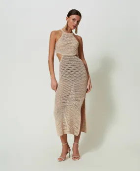 Vestido largo de malla en mezcla de lino
