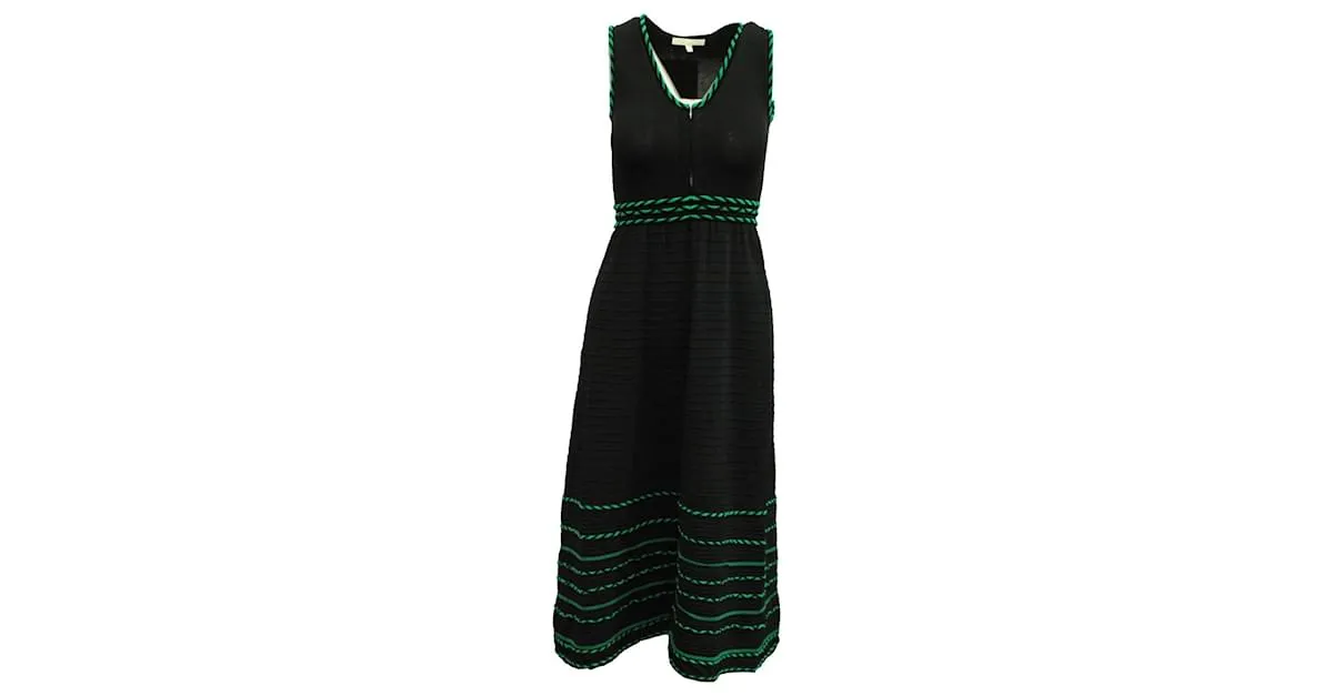 Vestido midi de punto con ribetes de colores en viscosa de poliéster negra de Maje Negro 