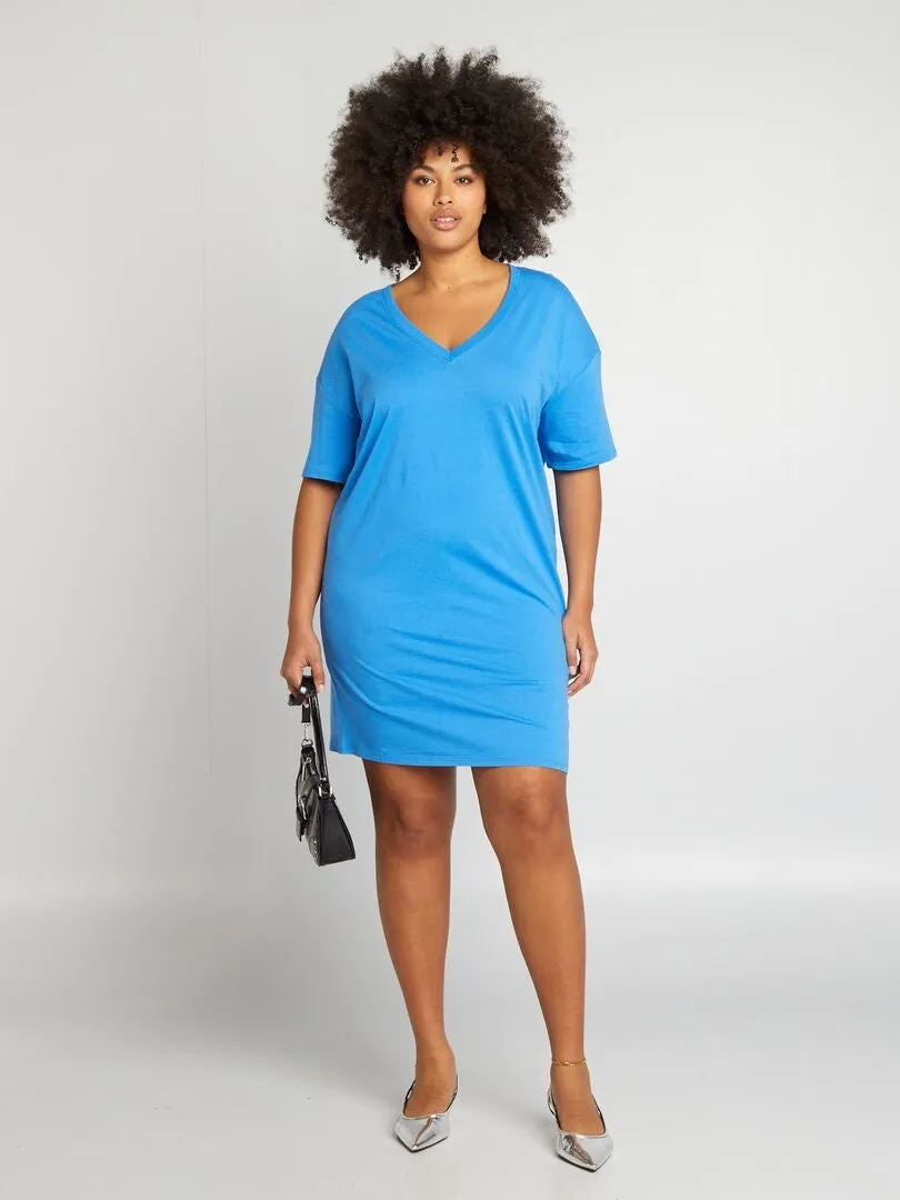 Vestido tipo camiseta ancho - AZUL