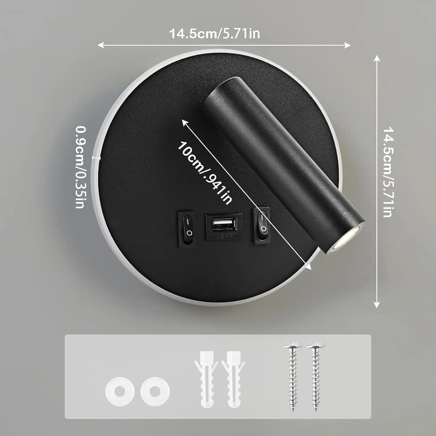 Weigudoc Luz de Pared LED con Puerto de Carga USB, Luz de Lectura Junto a Cama Ajustable, Foco orientable (3W 3000 K + 9W 3000 K